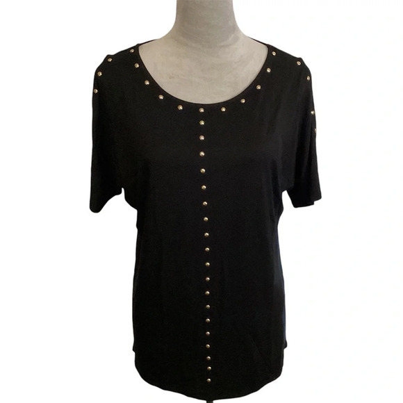 Carmen Marc Valvo top womens SZ L black cold shoulder feminine goth witchycor… - Picture 1 of 7